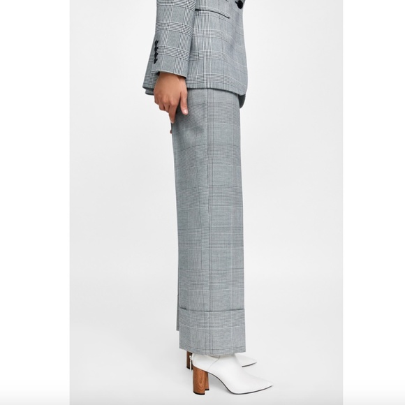 New Zara Plaid Wide leg Cuffed Pants - Picture 9 of 9